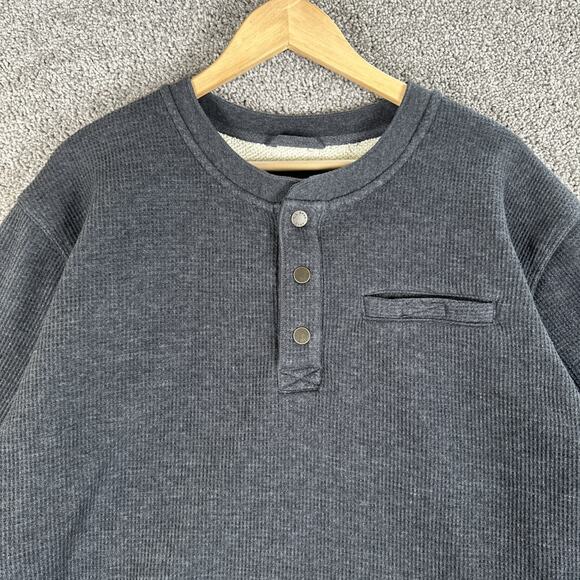 LL Bean Sweater Men 2XL Gray Katahdin Iron Works Bonded Waffle Fleece Henley - Picture 2 of 11